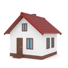 Isolated home with red roof on white. 3D rendering.