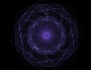 Particles of abstract fractal forms on the subject of nuclear physics science and graphic design. Geometry sacred futuristic quantum digital hologram texture in development wave surreal design.