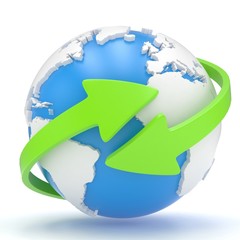 Arrows and Earth globe. 3d render