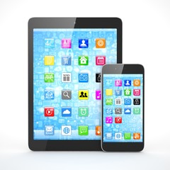 Tablet and smartphone on a white. 3d rendering.