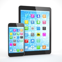Tablet and smartphone on a white. 3d rendering.
