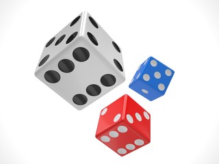 three dices on white background. 3d rendering.
