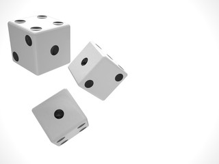 three dices on white background. 3d rendering.