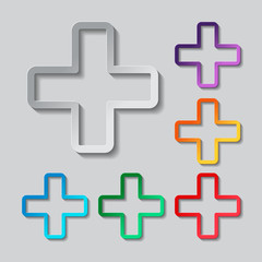 Medical cross icon. Paper style colored set