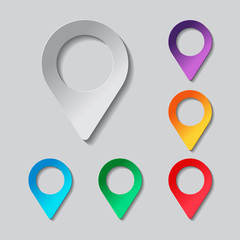 Map label icon set. paper design with colored objects