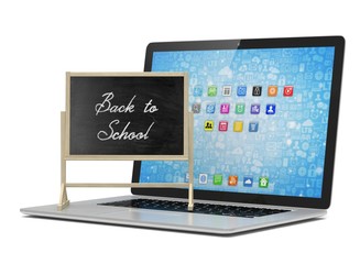 Laptop with chalkboard, back to school, online education concept. 3d rendering.