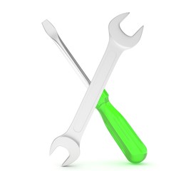 3D Illustration Wrench and screwdriver, service concept