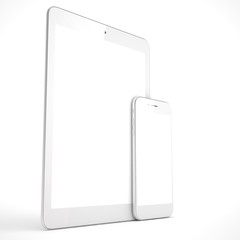 Tablet and smartphone on a white. 3d rendering.