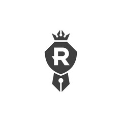 Shield is compatible pen crown emblem logo with letter R, sign of qualitythe minimalism