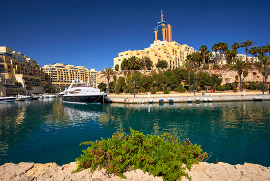 Portomaso, Malta City landscape with boats