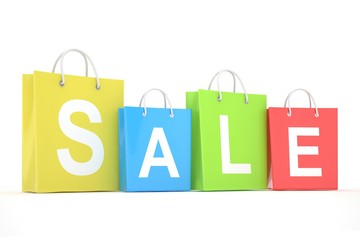 sale written on shopping bag on white background. 3d rendering.