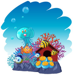 Fototapeta na wymiar Sea animals swimming underwater