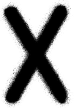 sprayed X font graffiti in black over white