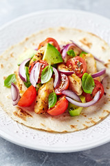  Fajita with grilled Sesame Chicken, fresh Tomatoes and Avocado