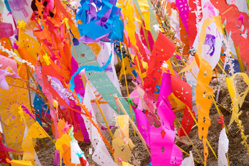 Fototapeta na wymiar Tung (flag lanna) on the sand for songkran festival