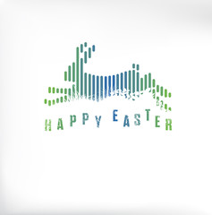 Fototapeta premium Happy Easter. Running / Jumping Bunny / Rabbit in Green & Blue Lines Style on White Background