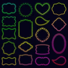 Set of decorative frames with flowers, swirls and hearts