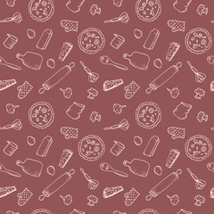 Seamless pattern with doodle bakery icons. Hand drawn vintage background
