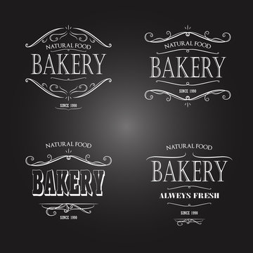 Set of Vintage monochrome bakery emblem. Old style elements, logos, logotypes for badges, bread company, bread house, cafe, cake shop.