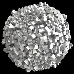 3D illustration of abstract cubes boxes sphere