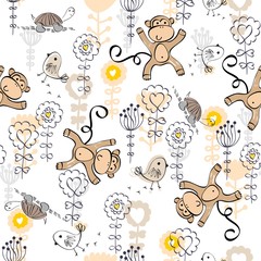Sweet babies doodle seamless pattern. Babies background.