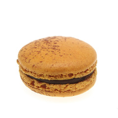 Tasty colorful macaroon on white background