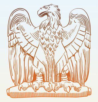 drawing of heraldic sculpture eagle in Rome, Italy