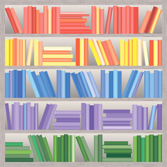Bookcase with different books. Vector illustration

