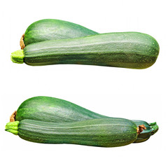Set of green zucchini vegetable isolated on white.