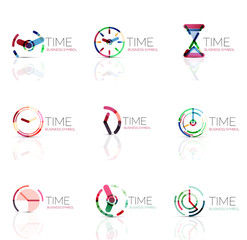 Geometric clock and time icon set