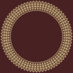 Oriental abstract round frame with arabesques and floral golden elements