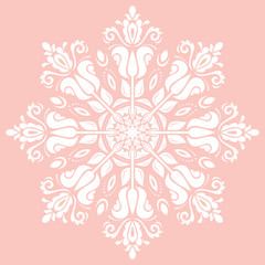 Oriental pattern with arabesques and floral elements. Traditional classic pink and white ornament