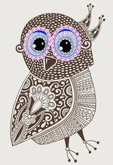 original ethnic decorative owl ink hand drawing