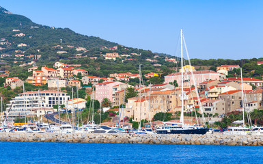 Naklejka premium Coastal landscape of Propriano resort town