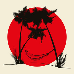 Palm trees with a hammock.