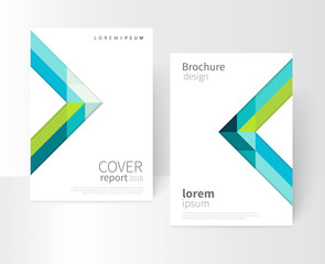 Vector set brochure cover template. Blue and green diagonal lines and triangles. Modern abstract geometric minimalistic background. EPS 10