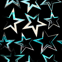 Cute vector geometric seamless pattern. Brush strokes and stars. Hand drawn grunge texture. Abstract forms. Endless texture can be used for printing onto fabric or paper