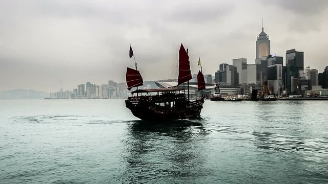  The ship sails freely on the sea in Hong Kong,China 
