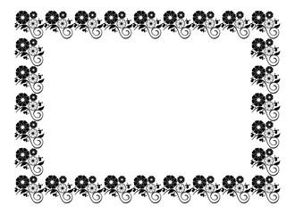 Flower frame. Decorative black and white frame with floral elements for decoration of the wedding invitations and birthday cards. Vector clip art.