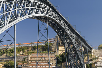 The Dom Luis 1 bridge which crosses the Douro River in Porto, Portugal