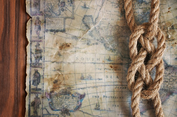 Fototapeta na wymiar Ssailor knot and old map