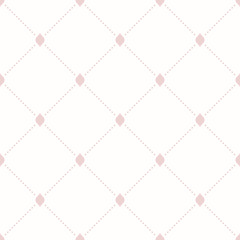 Geometric repeating ornament with diagonal pink dotted lines. Seamless abstract modern pattern