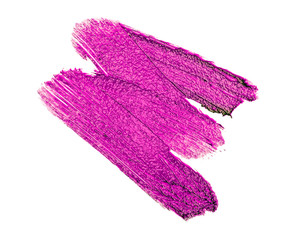 Violet color lipstick stroke on white background