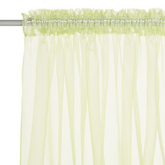 Fragment of  the light  green translucent organza  curtain with mount. Back view. Isolated on white...