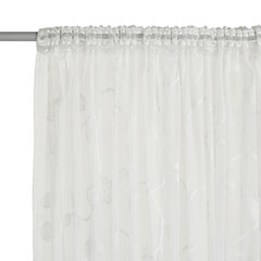 Fragment of the translucent organza curtain with mount. Abstract geometric pattern. Back view....