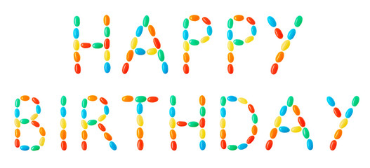 Happy birthday lettering made of multicolored candies