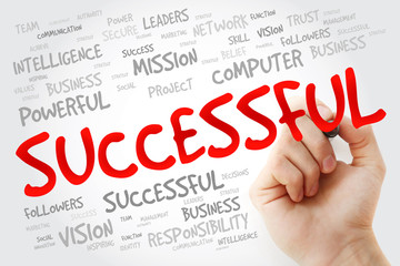 Hand writing SUCCESSFUL with marker, business concept background
