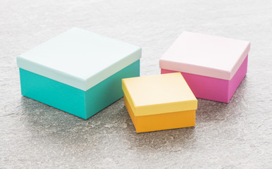Cardboard package container for a present, colorful gift boxes, Concept of celebration, birthday or...