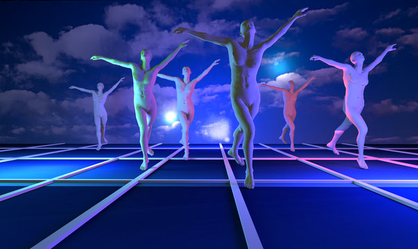 Balletto, immagine surreale in 3d.