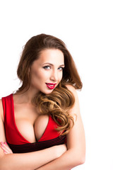 Fototapeta premium Beautiful smiling woman in a red dress.